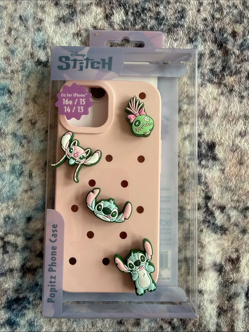 Disney Pink Phone Case with Green Stitch Popitz Charms